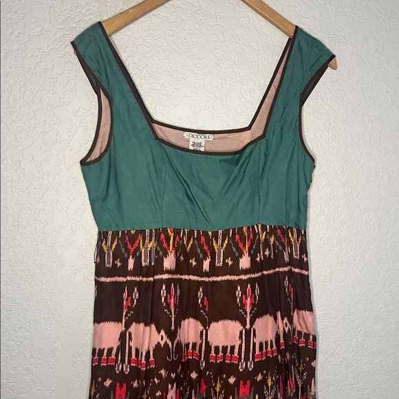Anthropologie Diodore Elephant March Dress Fall Safari Indie Brown Pink Teal - Picture 4 of 8